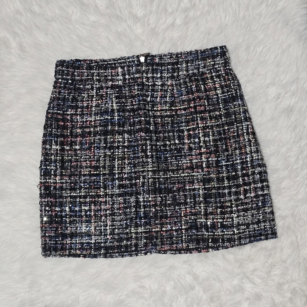 Tweed Mini Skirt Zip Back XS/S Black Multicolor